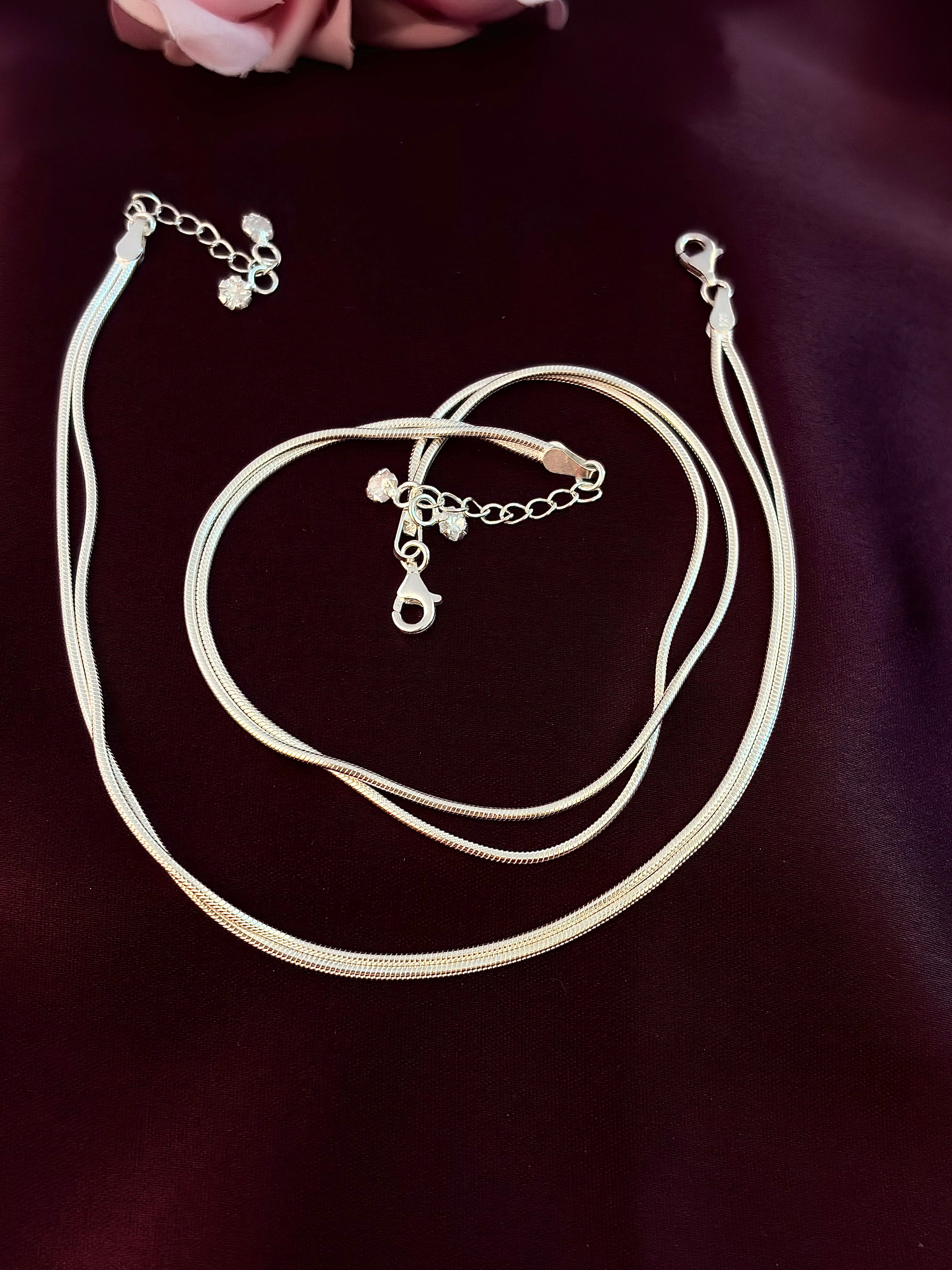 925 Sterling Silver Snake Chain Anklet Set