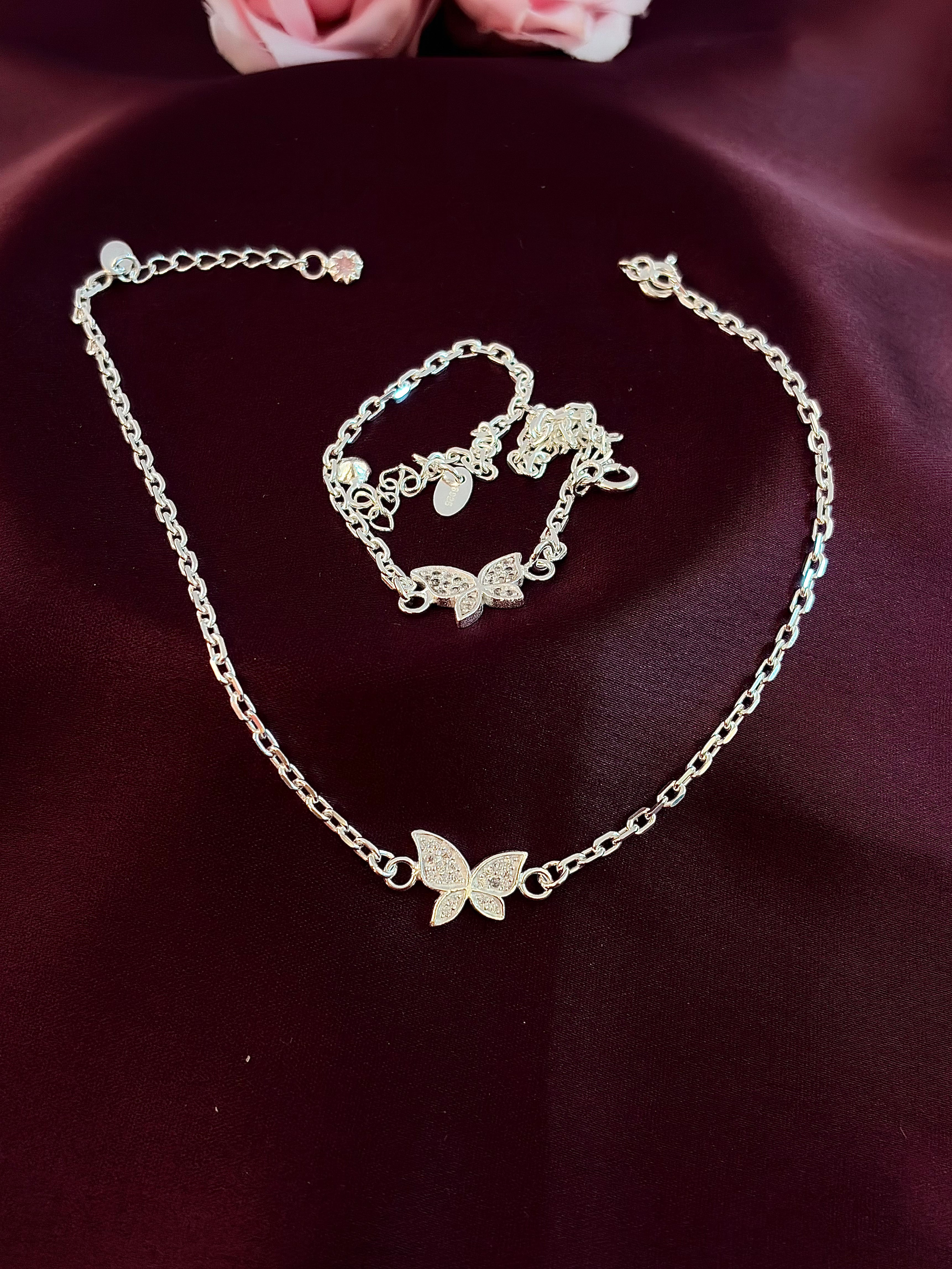 925 Sterling Silver Butterfly Anklet Set