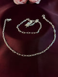 925 Sterling Silver Paperclip Chain Anklet Set