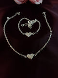 925 Sterling Silver Heart Charm Anklet Set
