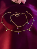 925 Sterling Silver Geometric Opal Charm Anklet Set