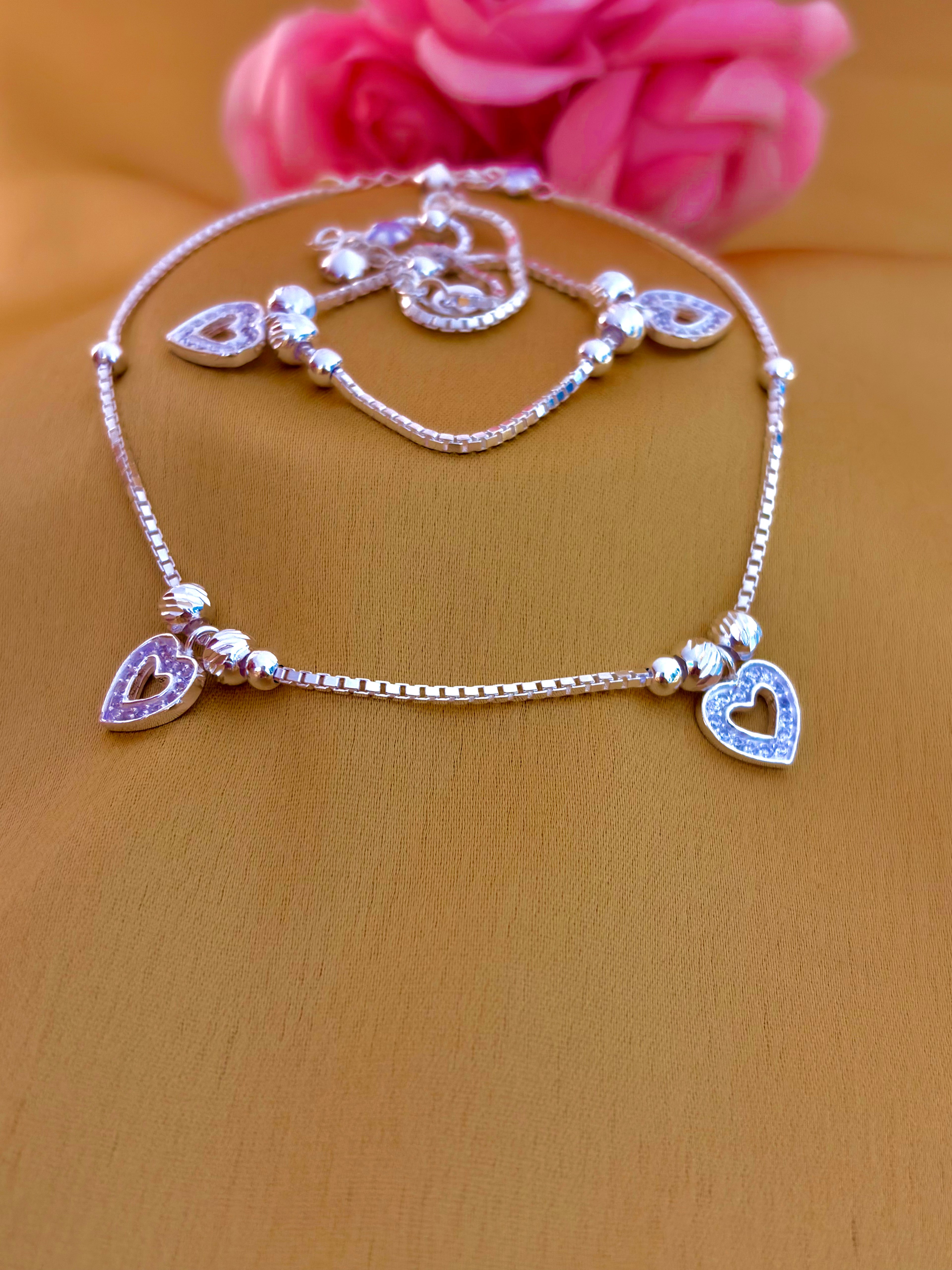925 Sterling Silver Heart Charm Anklet