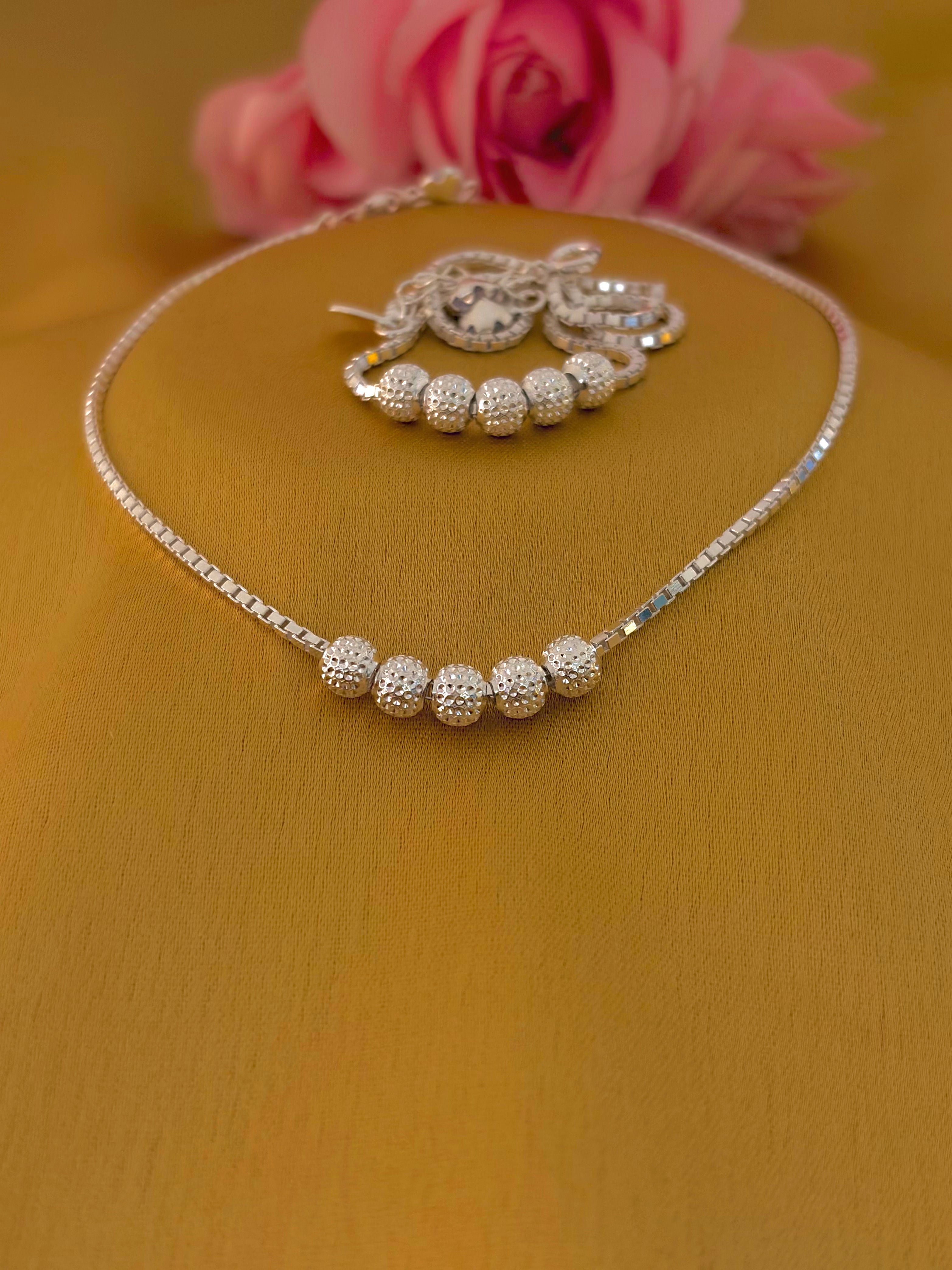 925 Sterling Silver Textured Bead Anklet