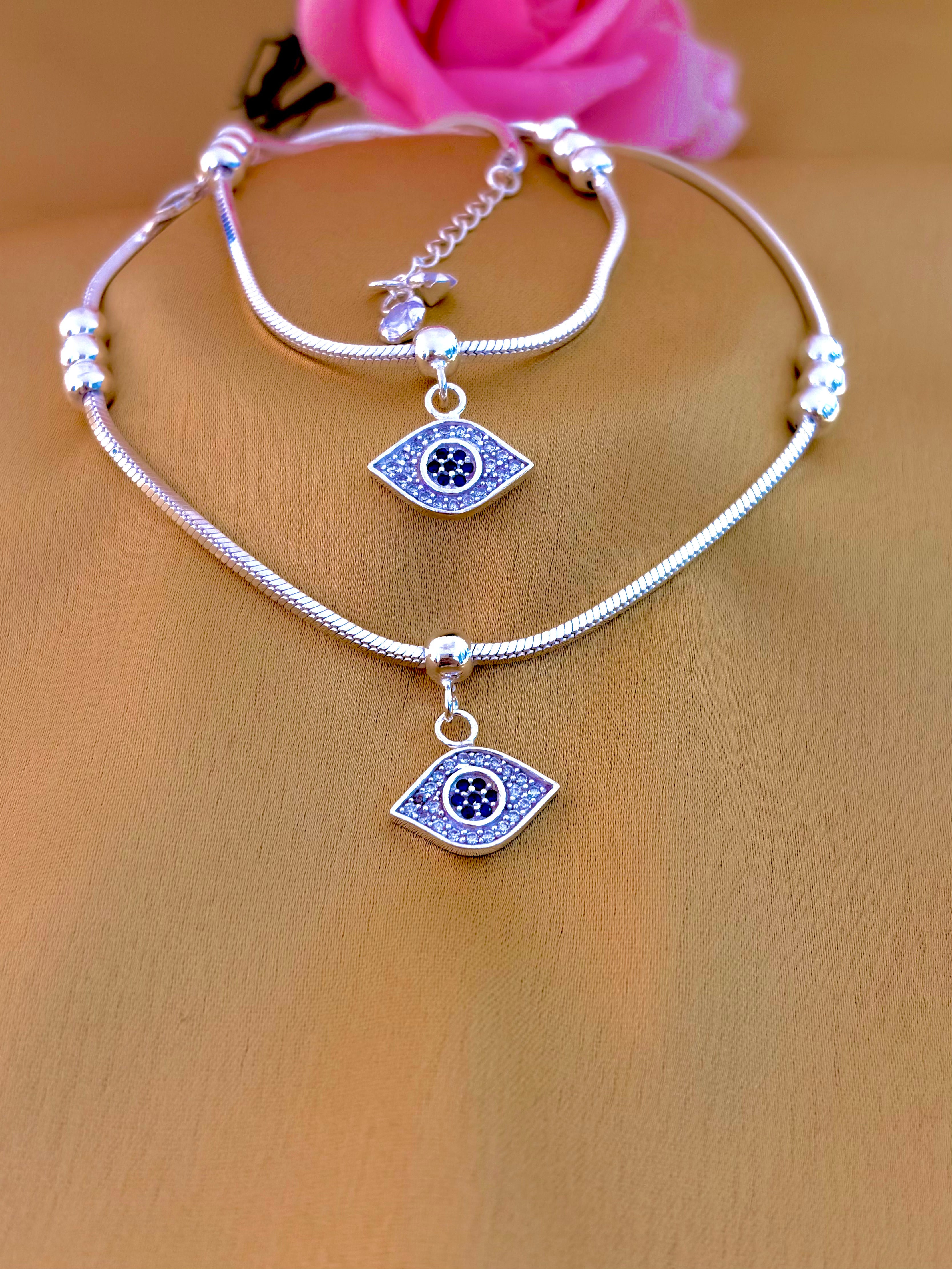 925 Sterling Silver Evil Eye Charm Anklet