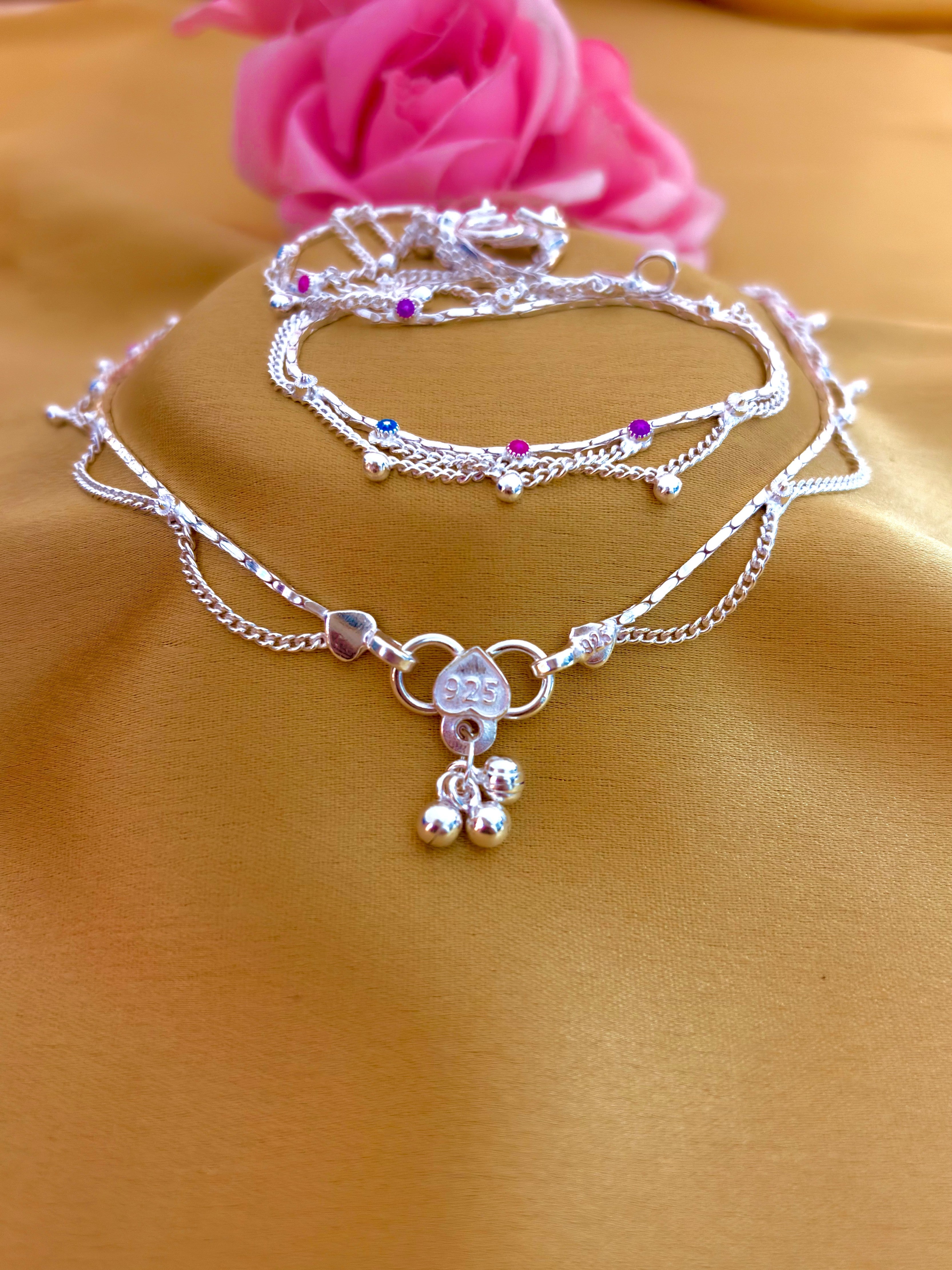 Color Bead 92.5 Sterling Silver Designer Anklet