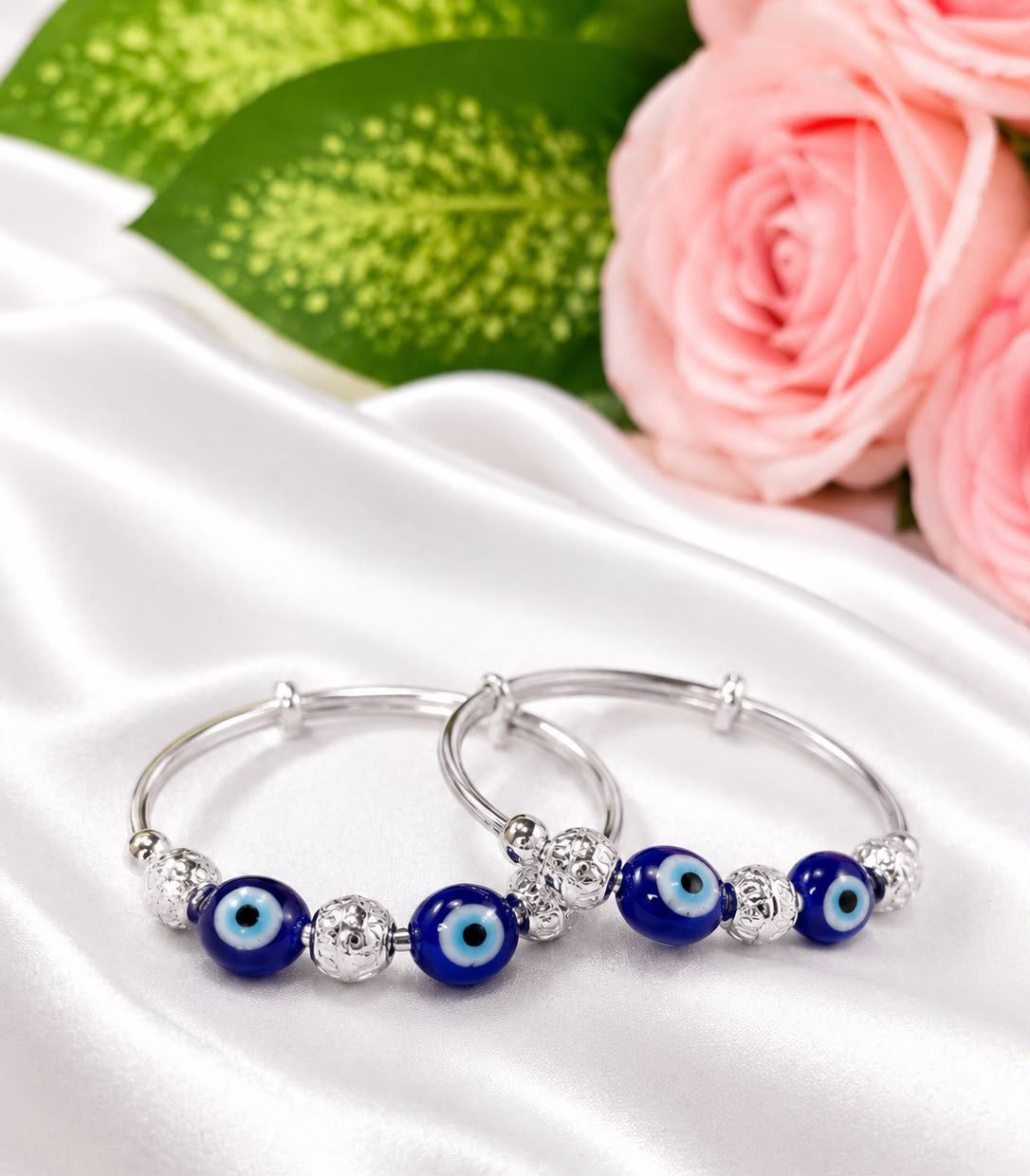 Elegant Silver Evil Eye Baby Bangles Pair