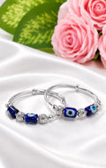 Evil Eye Silver Charm Bangle Set