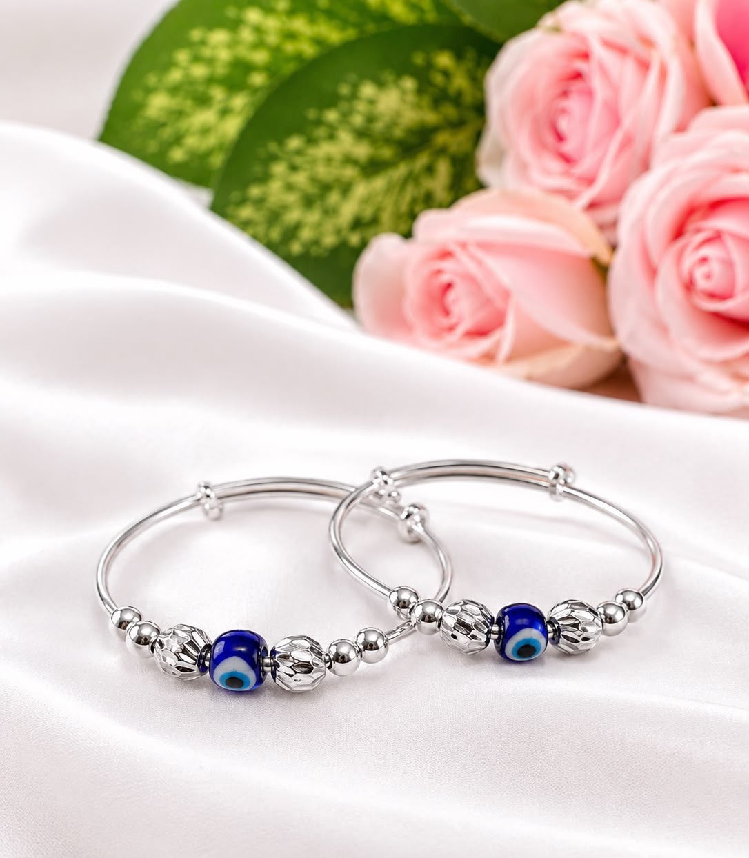 Twin Evil Eye Silver Charm Bangles
