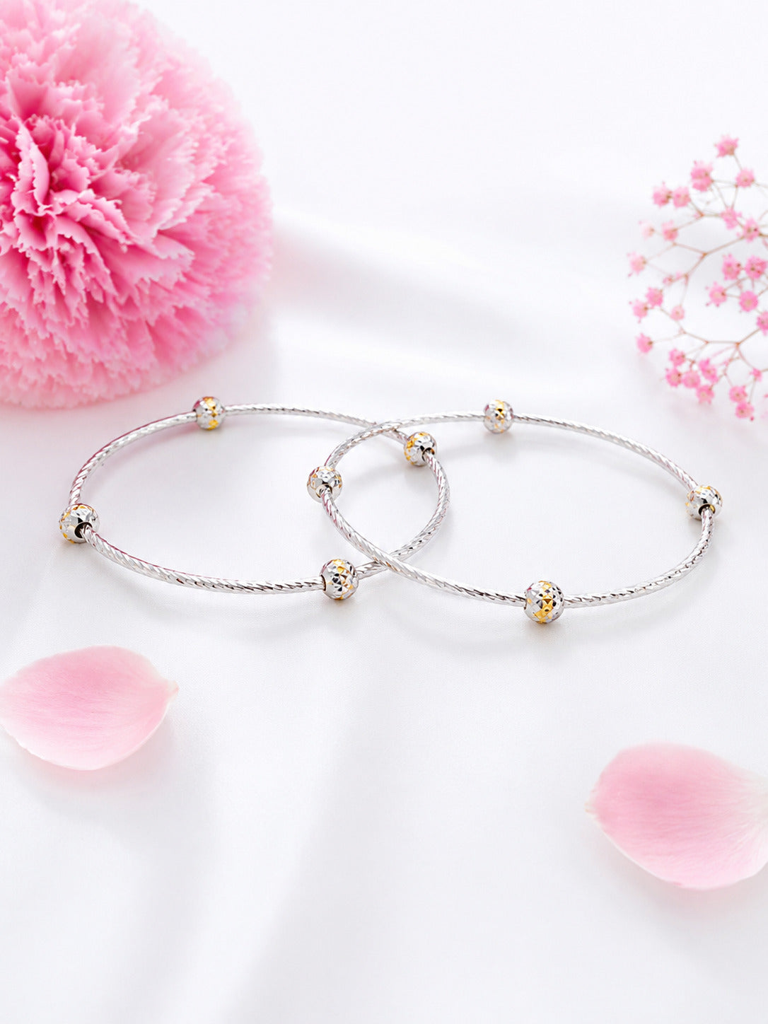 Elegant 92.5 Sterling Silver Beaded Bangles Pair