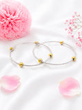 Classic 92.5 Sterling Silver Bangles with Gold-Tone Beads