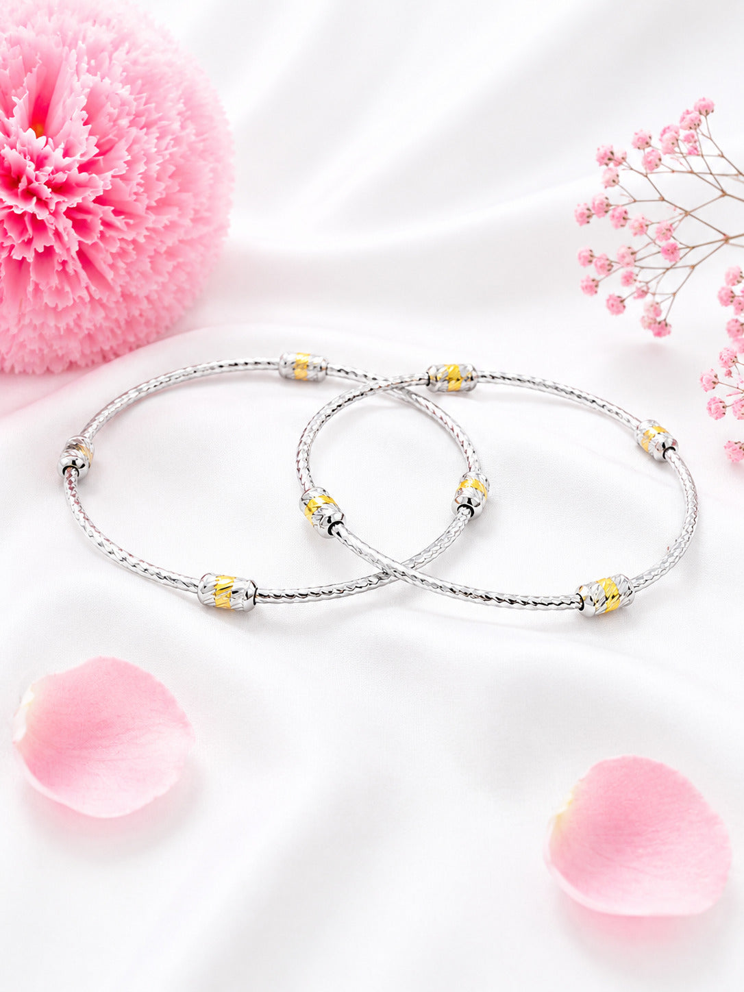 Elegant 92.5 Sterling Silver Bangles with Dual-Tone Designer Beads