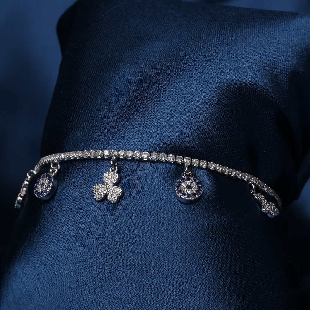 Symbol of Luck & Protection – Sterling Silver Evil Eye Charm Bracelet