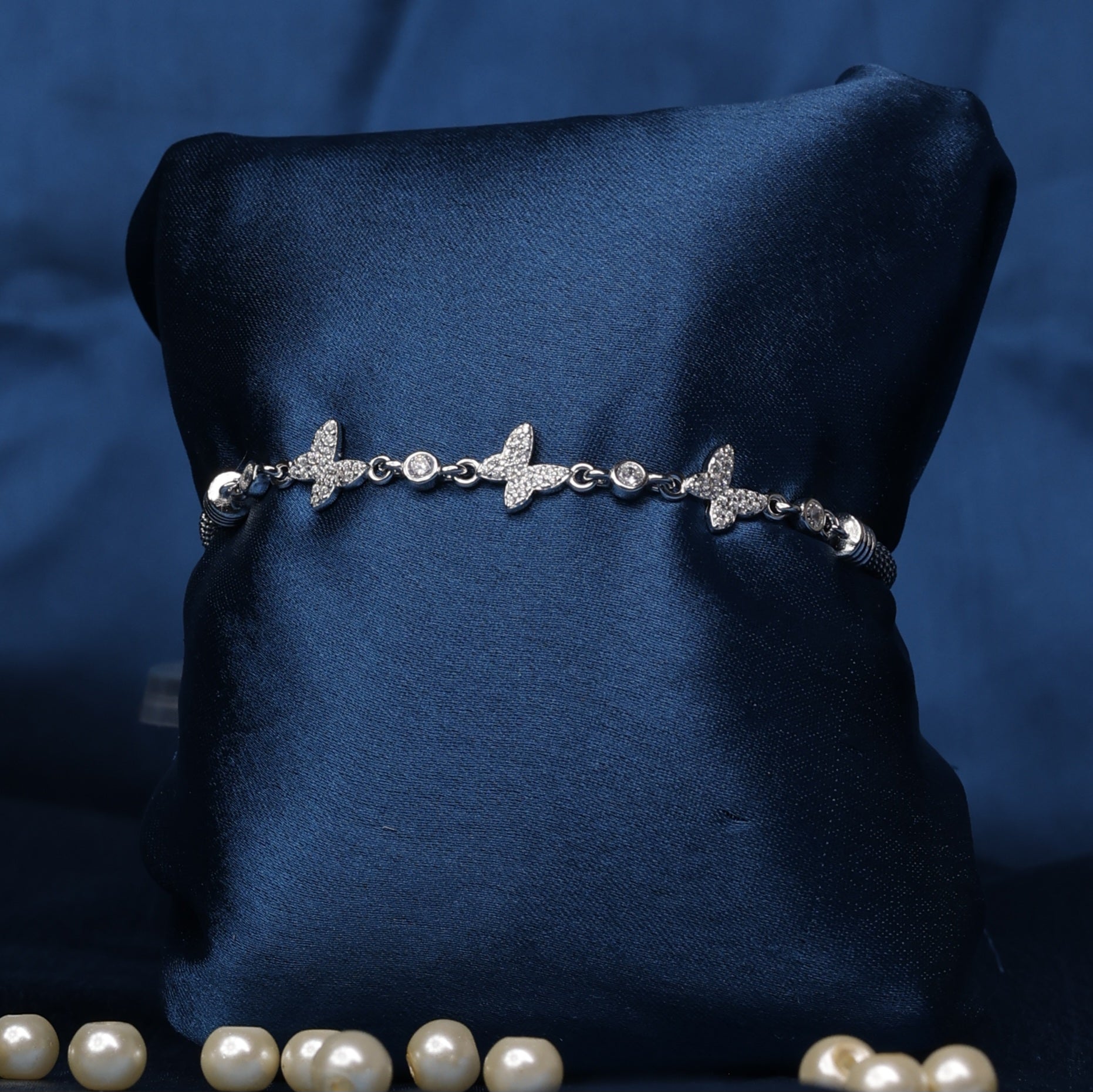 Flutter Grace Sterling Silver Butterfly Bracelet with Sparkling Stone Details