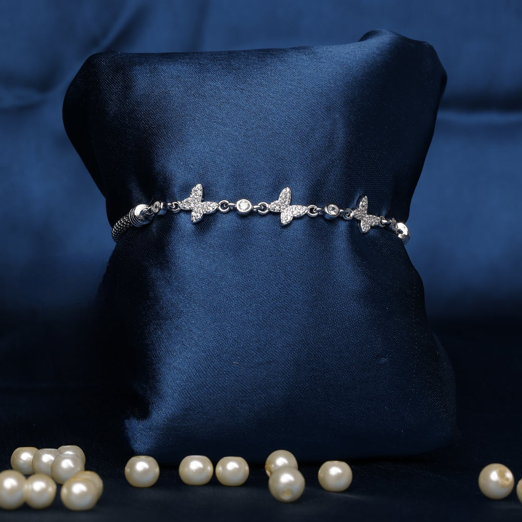 Flutter Grace Sterling Silver Butterfly Bracelet with Sparkling Stone Details