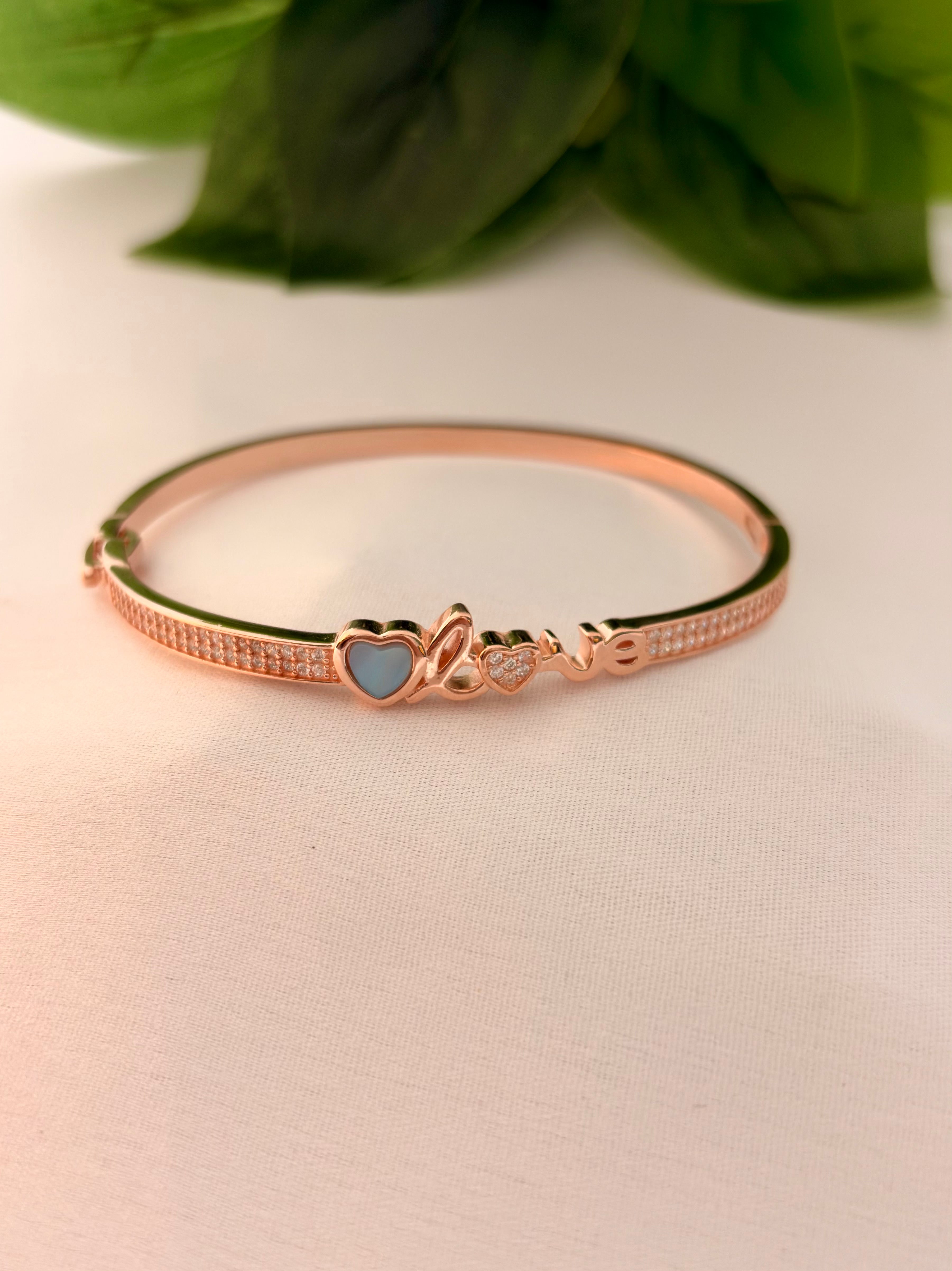 Sky Blue Heart Love Bracelet – Rose Gold Finish