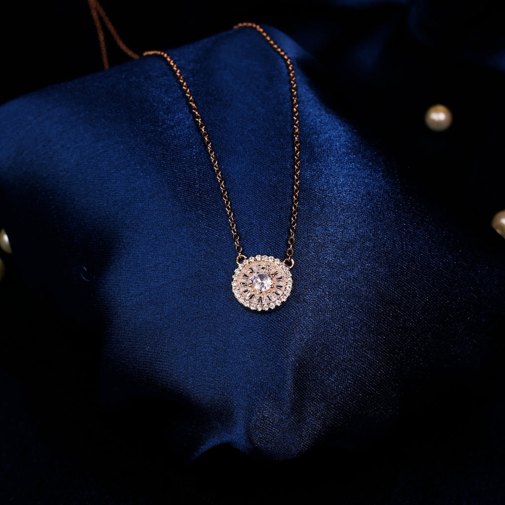 92.5 Sterling Silver Circular Cubic Zircon Pendant Chain