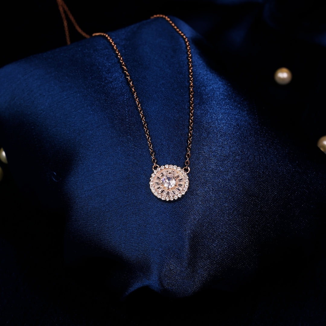 92.5 Sterling Silver Circular Cubic Zircon Pendant Chain