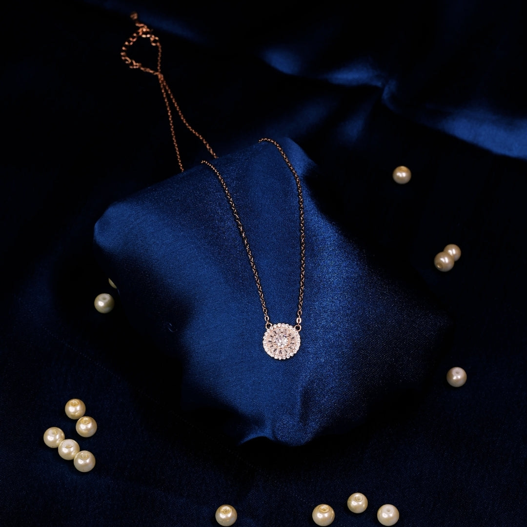 92.5 Sterling Silver Circular Cubic Zircon Pendant Chain