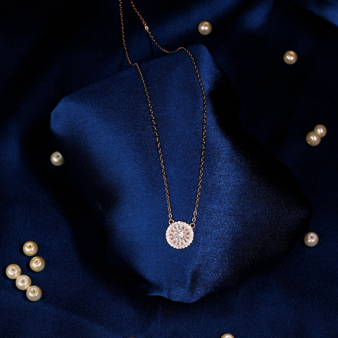92.5 Sterling Silver Circular Cubic Zircon Pendant Chain