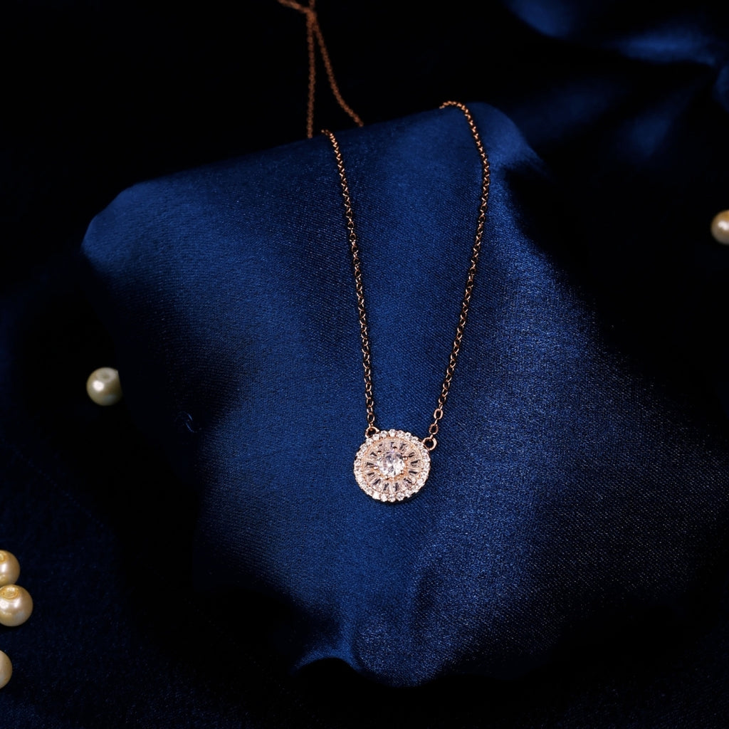 92.5 Sterling Silver Circular Cubic Zircon Pendant Chain