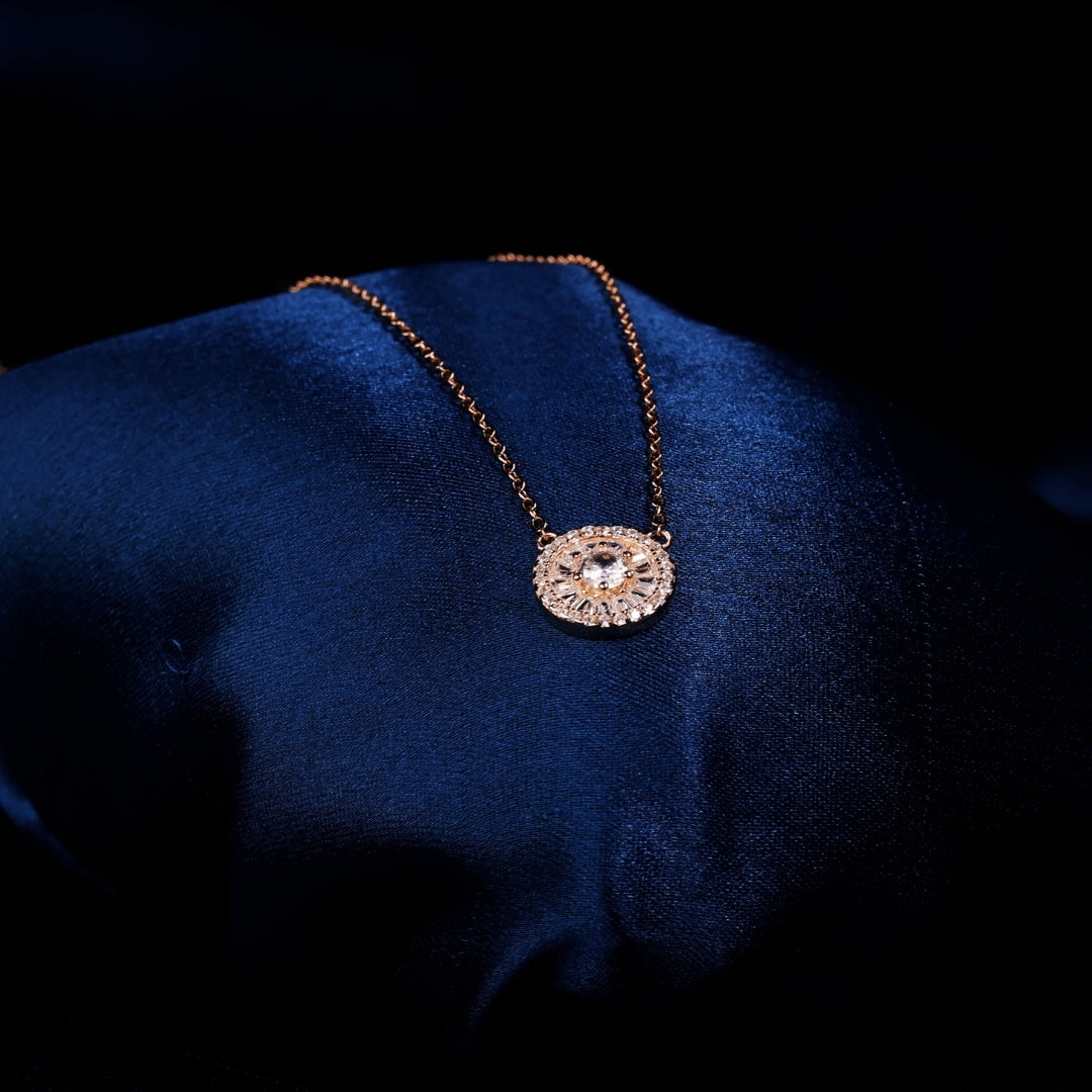 92.5 Sterling Silver Circular Cubic Zircon Pendant Chain