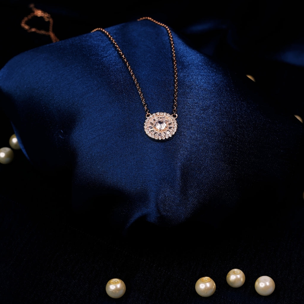 92.5 Sterling Silver Circular Cubic Zircon Pendant Chain