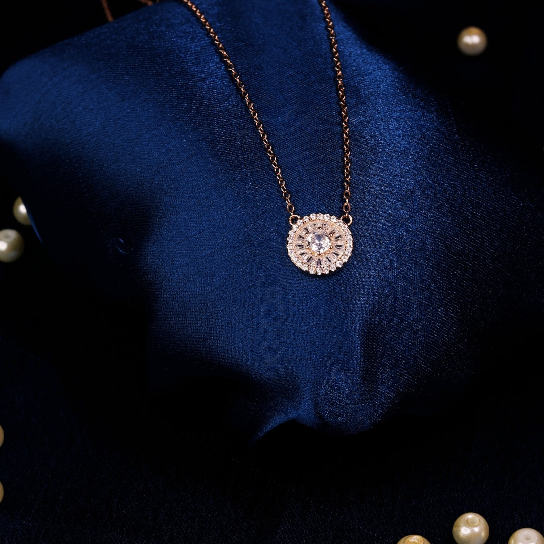 92.5 Sterling Silver Circular Cubic Zircon Pendant Chain