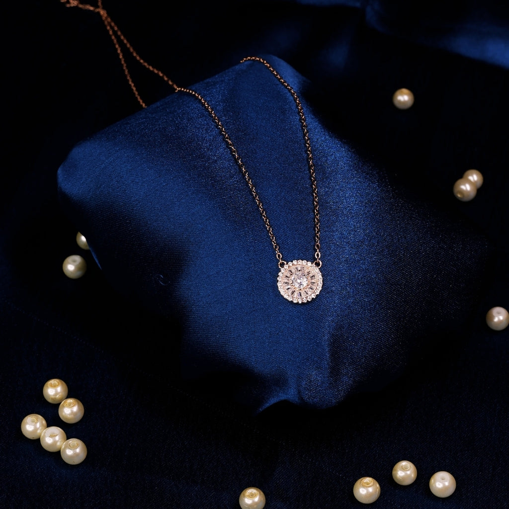 92.5 Sterling Silver Circular Cubic Zircon Pendant Chain