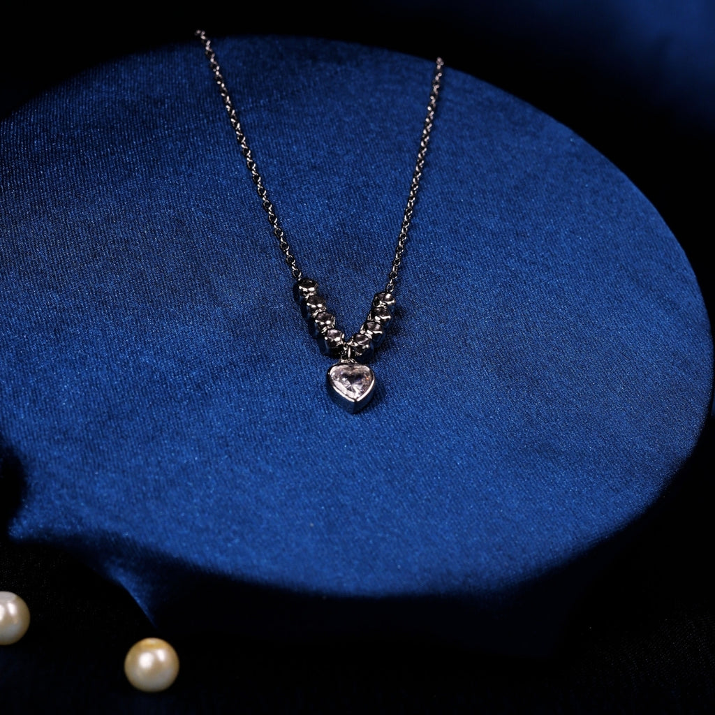 92.5 Sterling Silver Heart-Shaped Cubic Zircon Pendent Chain