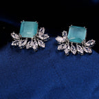 92.5 Sterling Silver Light green Stone Floral Stud Earrings