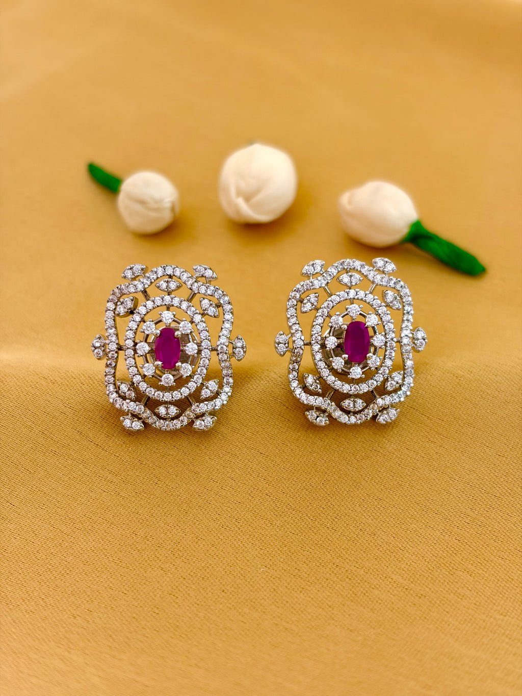 Ruby Halo Stud Earrings