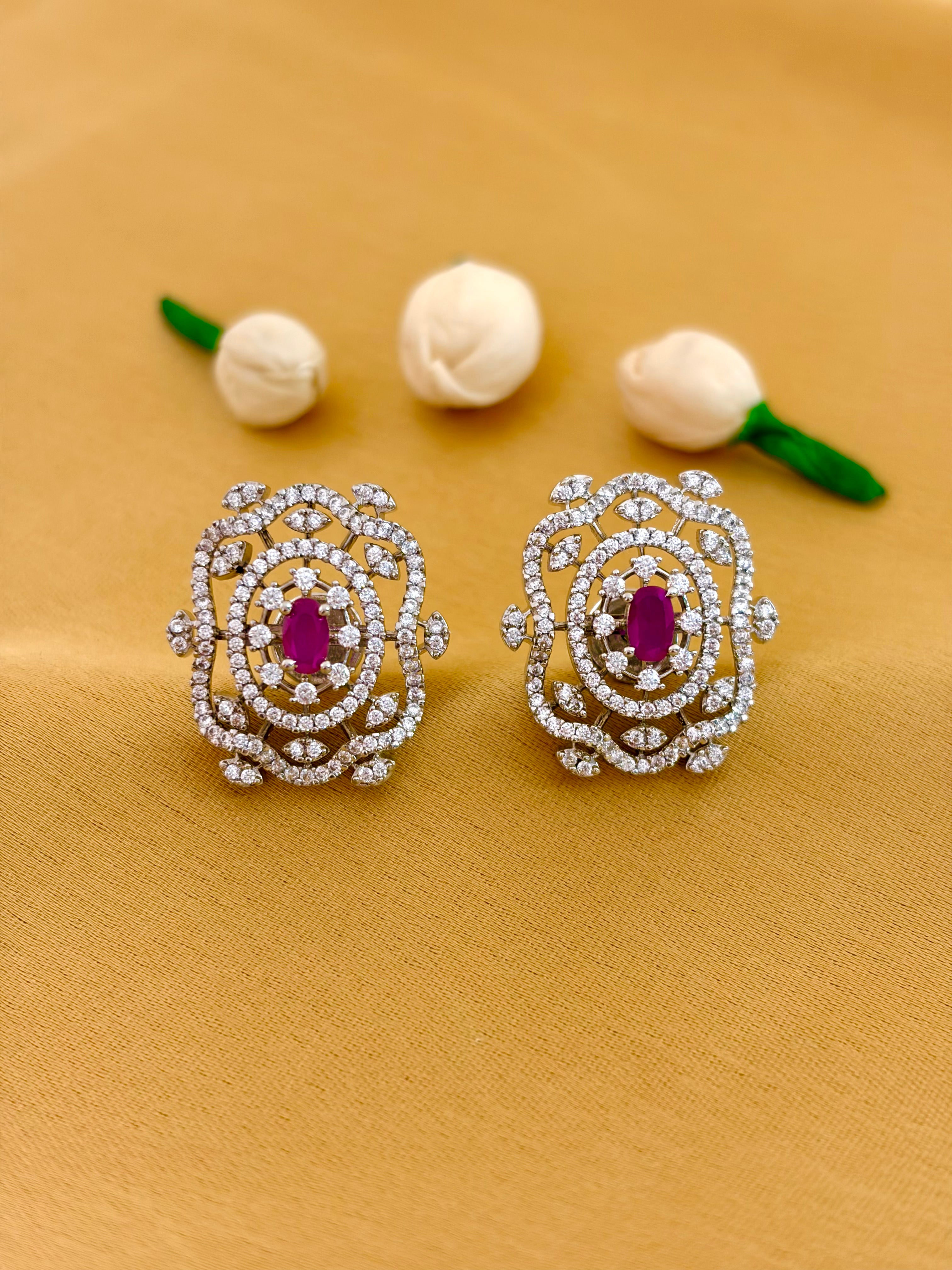 Ruby Halo Stud Earrings