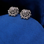 92.5 Sterling Silver Cubic Zircon Floral Stud Earrings