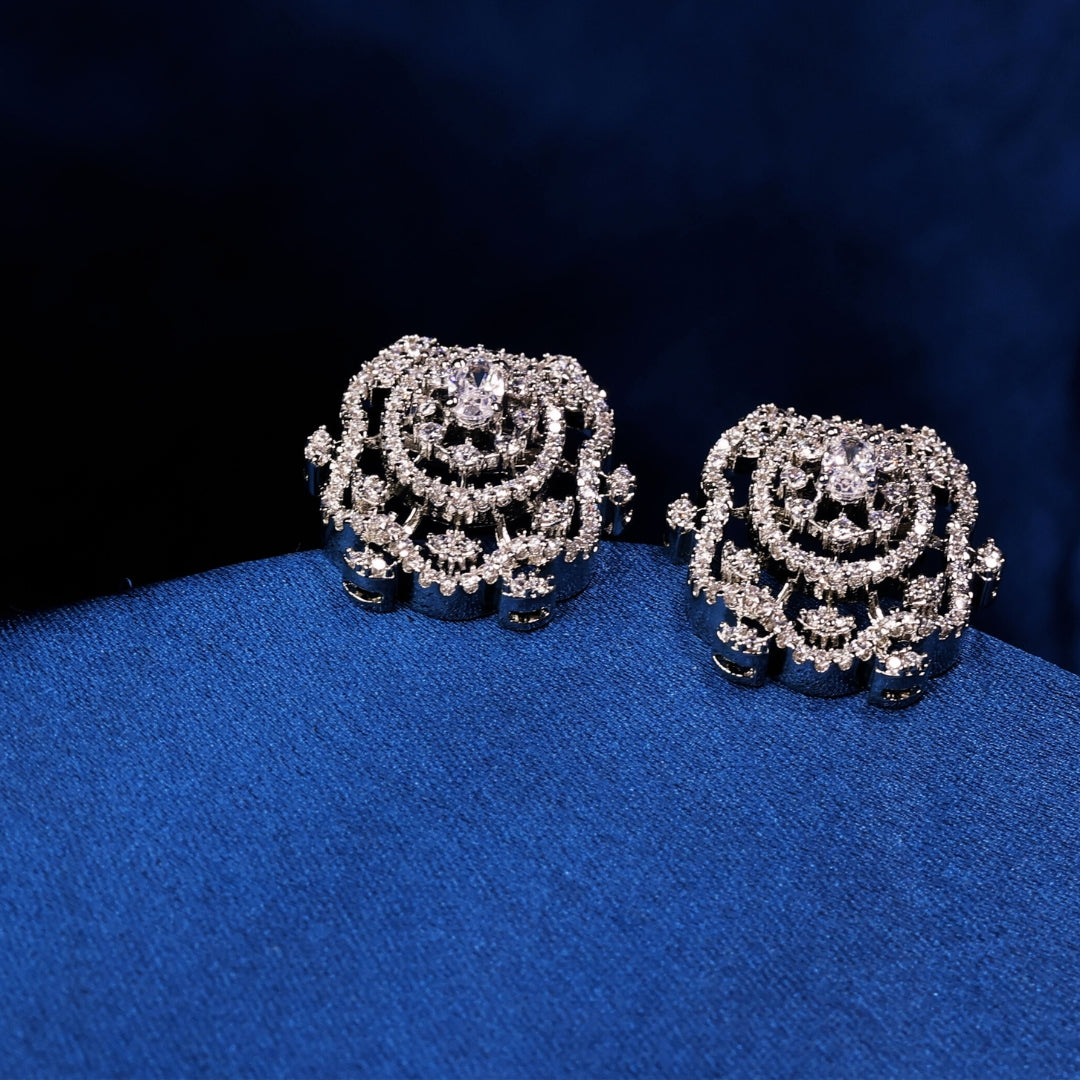 92.5 Sterling Silver Cubic Zircon Floral Stud Earrings