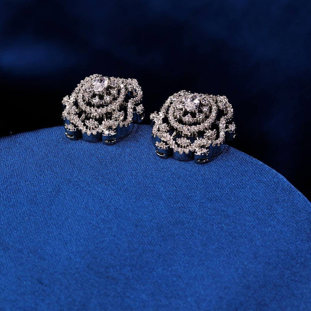 92.5 Sterling Silver Cubic Zircon Floral Stud Earrings