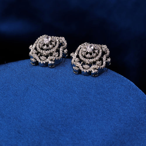 92.5 Sterling Silver Cubic Zircon Floral Stud Earrings