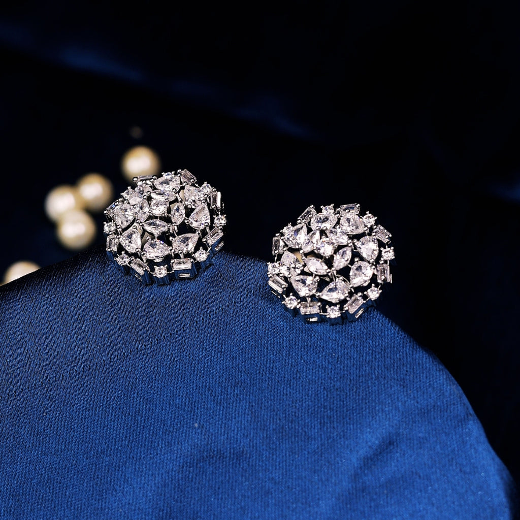 92.5 Sterling Silver Cubic Zircon Bloom Stud Earrings