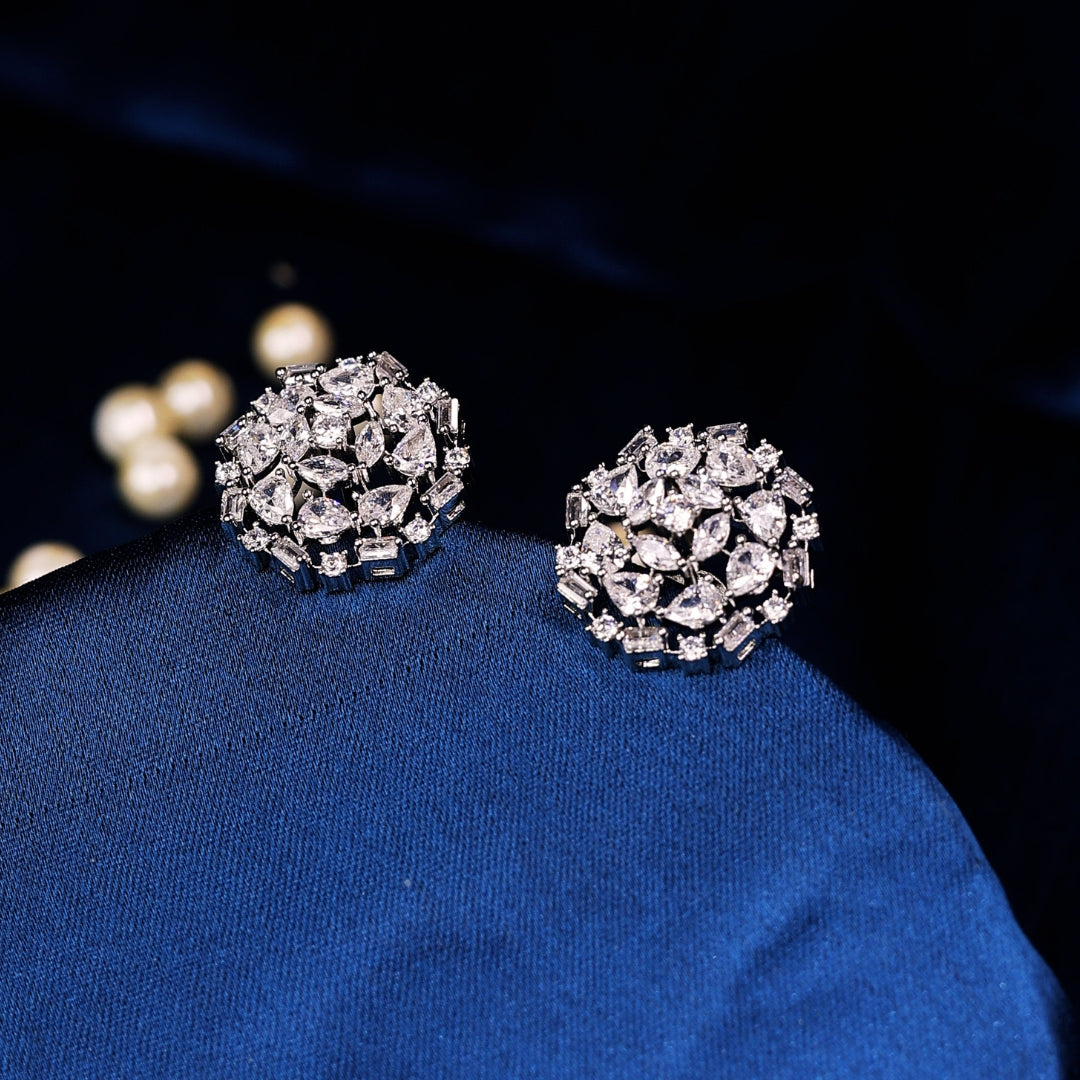 92.5 Sterling Silver Cubic Zircon Bloom Stud Earrings