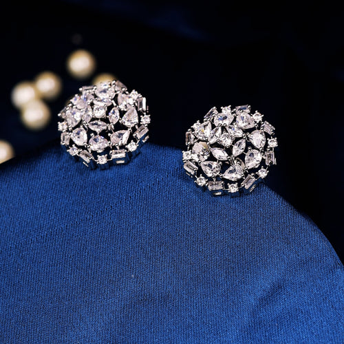 92.5 Sterling Silver Cubic Zircon Bloom Stud Earrings