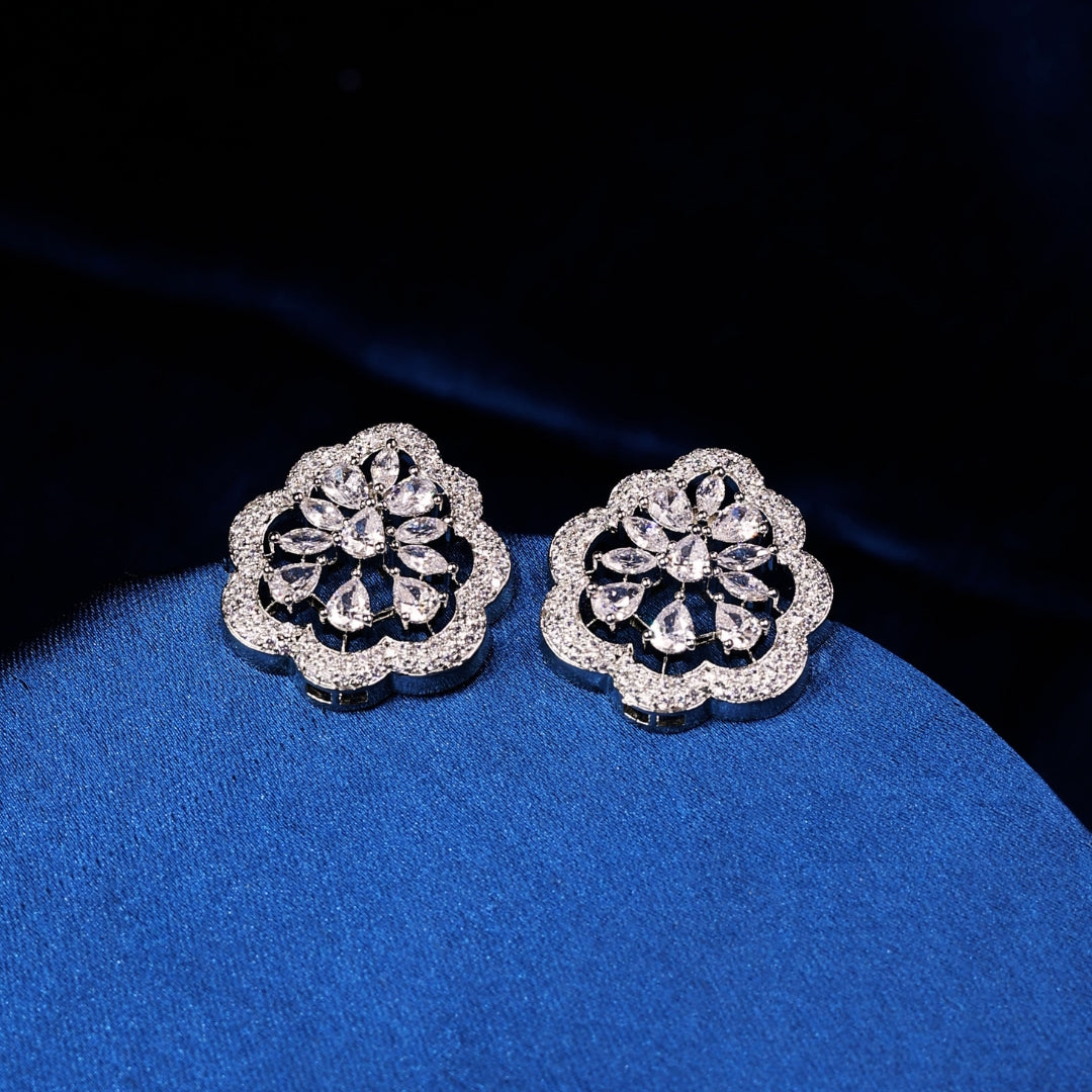 92.5 Sterling Silver Crystal Bloom Studs