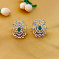 92.5 Sterling Silver Emerald-Green Cubic Zircon Royal Stud Earrings