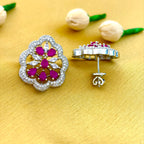 92.5 Sterling Silver Ruby-Pink Cubic Zircon Floral Stud Earrings