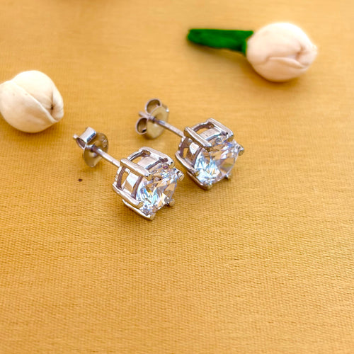 92.5 Sterling Silver Brilliant Cut Solitaire Stud Earrings