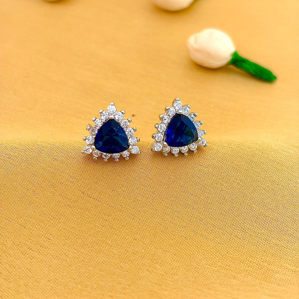 92.5 Sterling Silver Blue Trillion Halo Stud Earrings