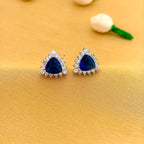 92.5 Sterling Silver Blue Trillion Halo Stud Earrings