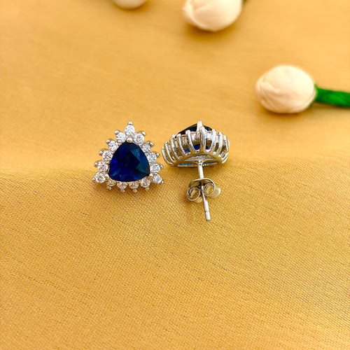 92.5 Sterling Silver Blue Trillion Halo Stud Earrings