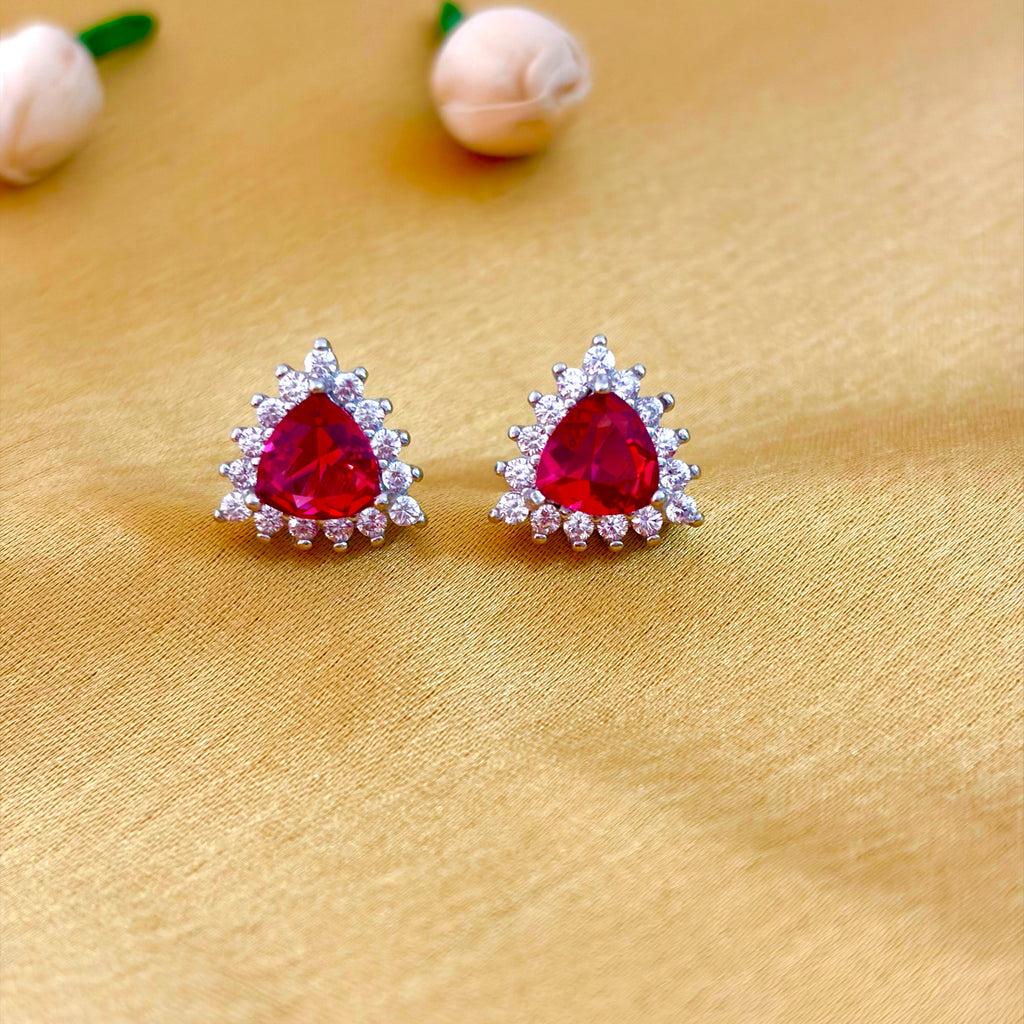 92.5 Sterling Silver Ruby Trillion Halo Stud Earrings