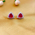 92.5 Sterling Silver Ruby Trillion Halo Stud Earrings