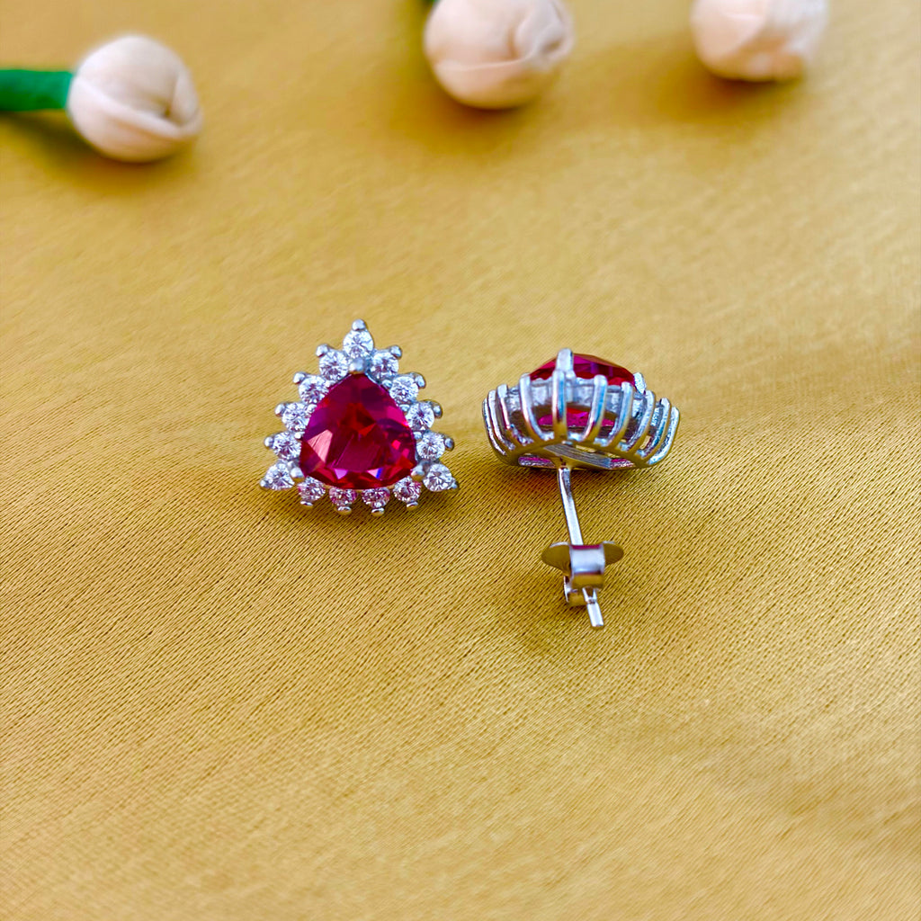 92.5 Sterling Silver Ruby Trillion Halo Stud Earrings