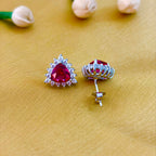 92.5 Sterling Silver Ruby Trillion Halo Stud Earrings